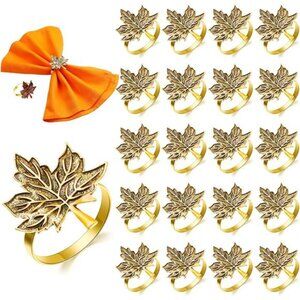 Set of 20 Round Thanksgiving Napkin Rings: Maple Leaf Holders